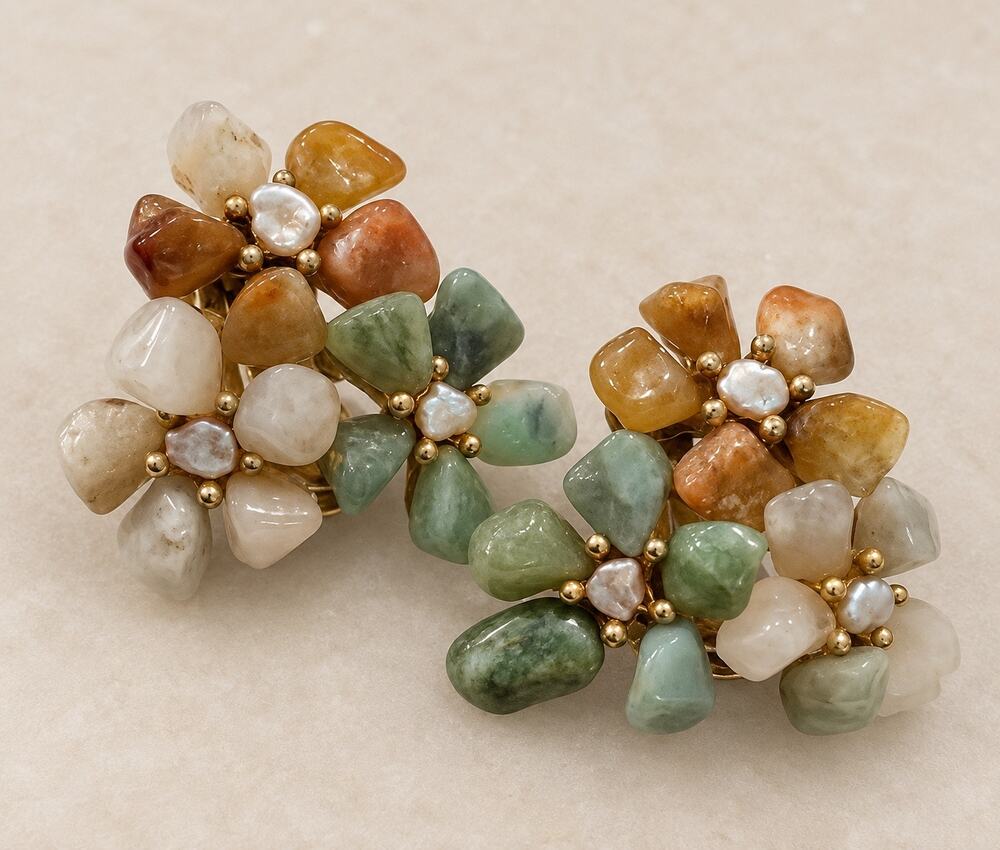 Vintage Swoboda Clip-on earrings with natural polished stones